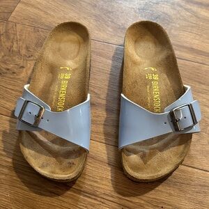 Birkenstock Arizona Patent Single-Strap Sandals in Light Blue